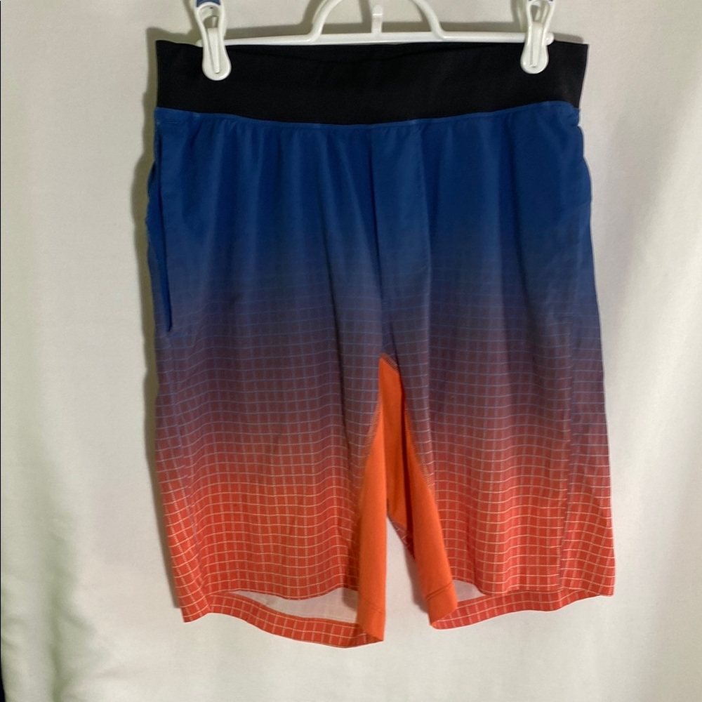 Lululemon Men’s Athletic Blue and Orange Gradient Shorts, Size Medium